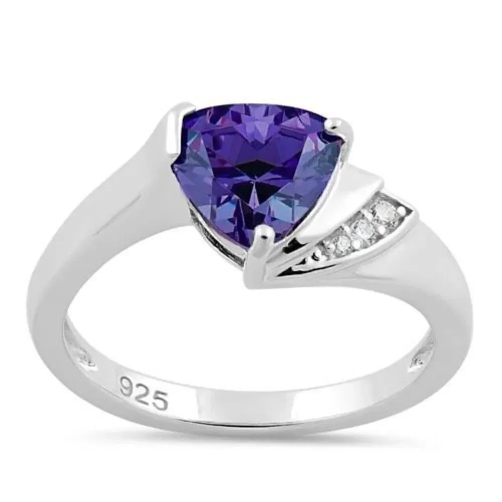 Sterling Silver Elegant Trillion Cut Amethyst CZ Ring New